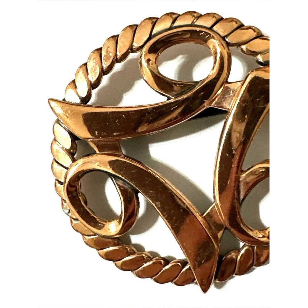 Vintage Copper Brooch Abstract Celtic Trinity Swirl Mid Century Modern MCM 2.25